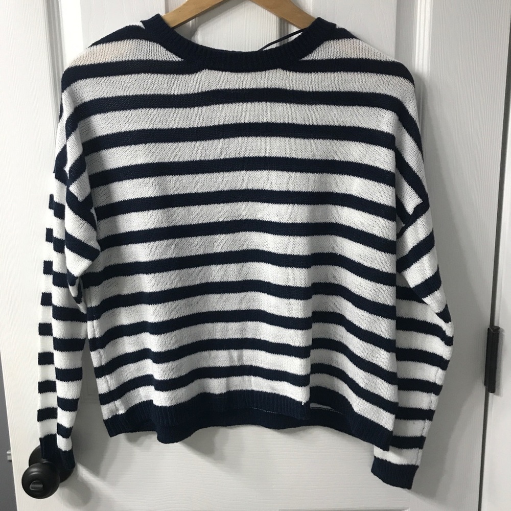 Navy and white striped knit sweater